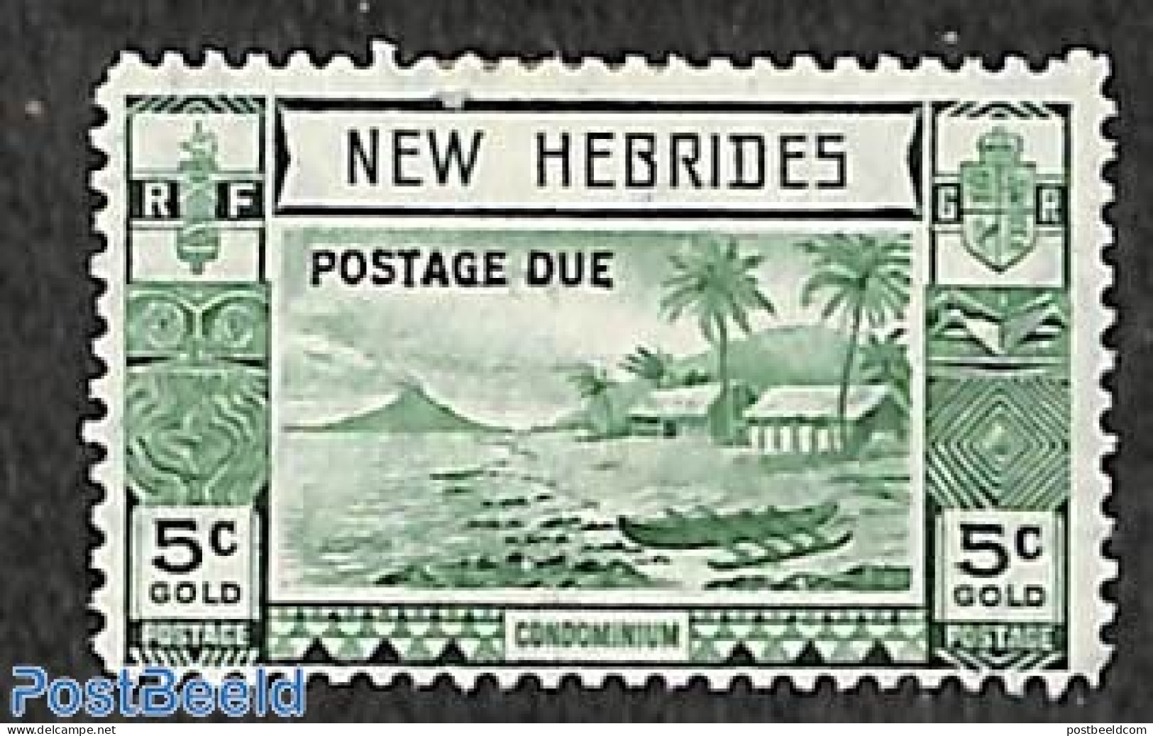 New Hebrides 1938 5c, Postage Due, Stamp Out Of Set, Unused (hinged), Transport - Ships And Boats - Other & Unclassified