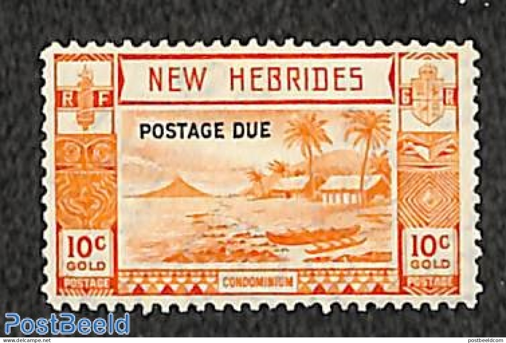 New Hebrides 1938 10c, Postage Due, Stamp Out Of Set, Unused (hinged), Transport - Ships And Boats - Other & Unclassified