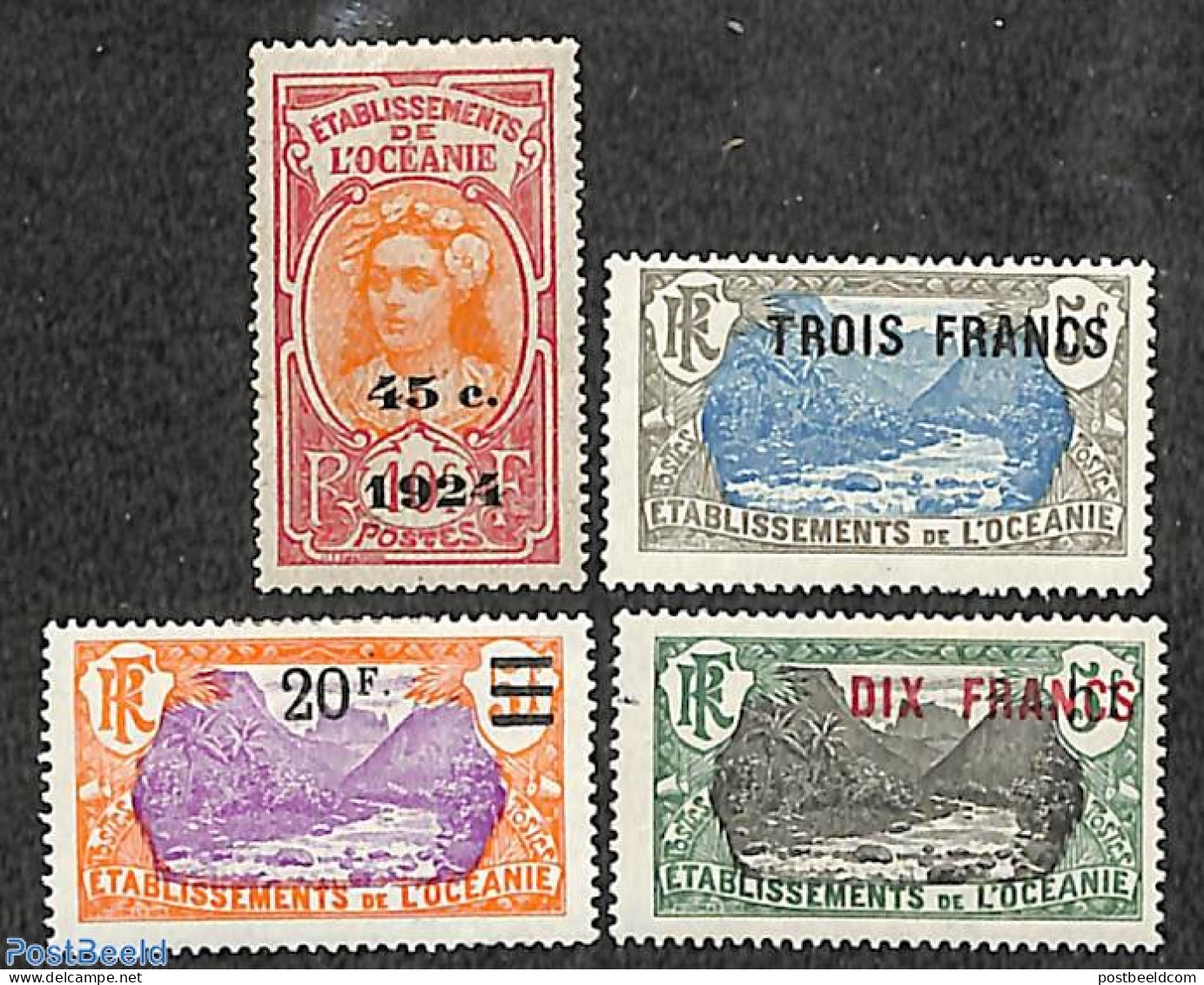 French Oceania 1924 Overprints 4v, Unused (hinged) - Autres & Non Classés