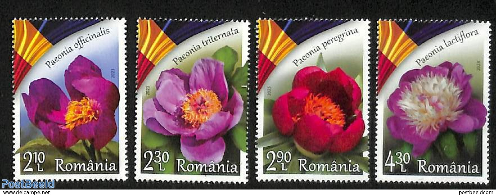 Romania 2023 Peony, National Flower 4v, Mint NH, Nature - Flowers & Plants - Nuovi