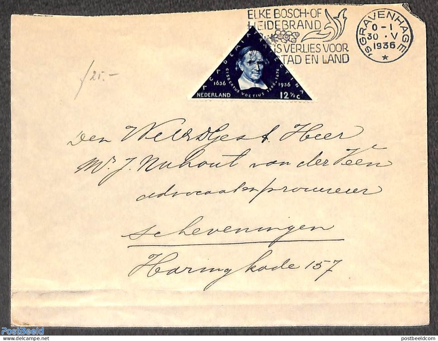 Netherlands Single Postage 1936 12.5c, University On Cover, Postal History, Science - Education - Other & Unclassified