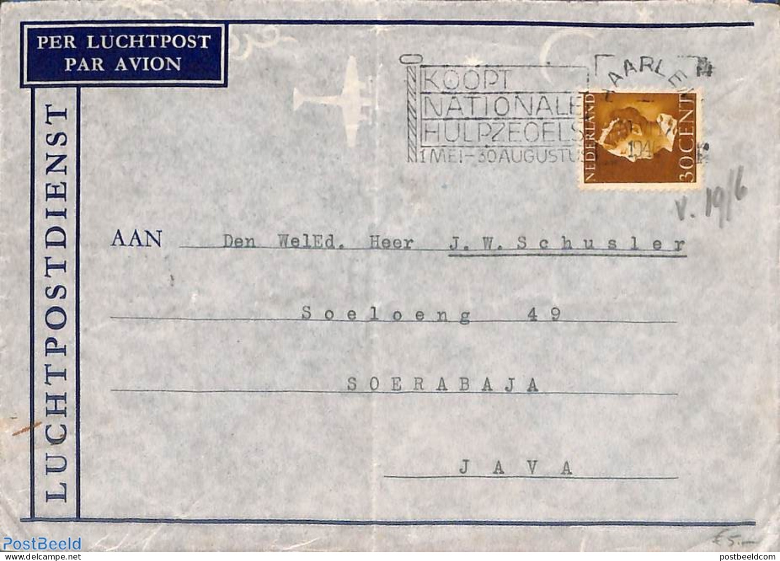 Netherlands Single Postage 1946 30c On Cover, Postal History - Sonstige & Ohne Zuordnung