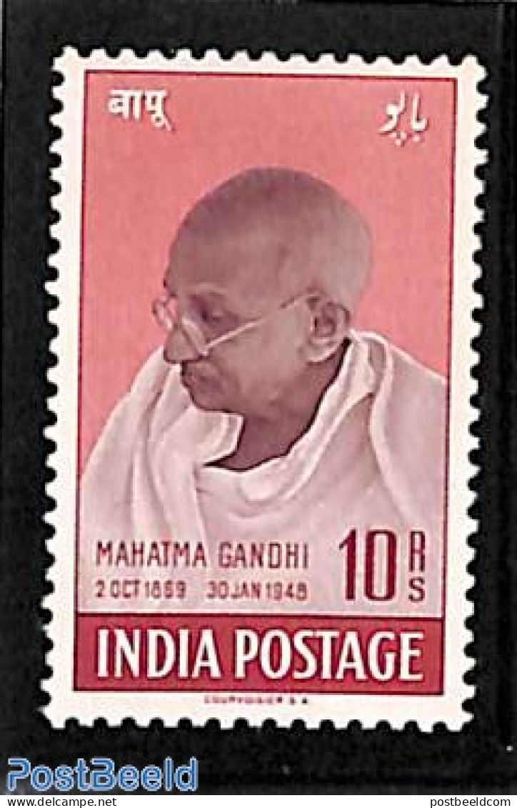 India 1948 10Rs, Stamp Out Of Set, Mint NH, History - Gandhi - Nuovi