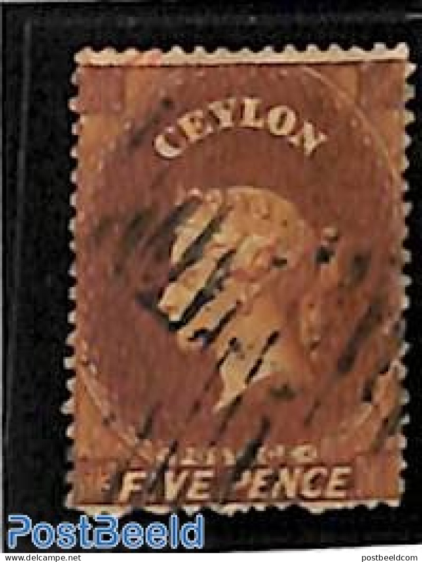 Sri Lanka (Ceylon) 1861 5d, WM Star, Used, Used Stamps - Sri Lanka (Ceilán) (1948-...)