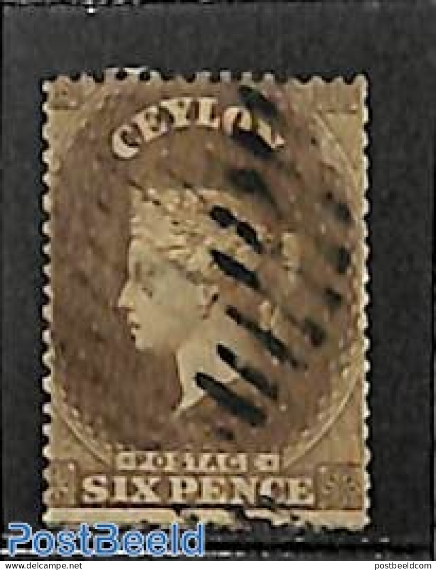 Sri Lanka (Ceylon) 1861 6d, WM Star, Used, Used Stamps - Sri Lanka (Ceylan) (1948-...)