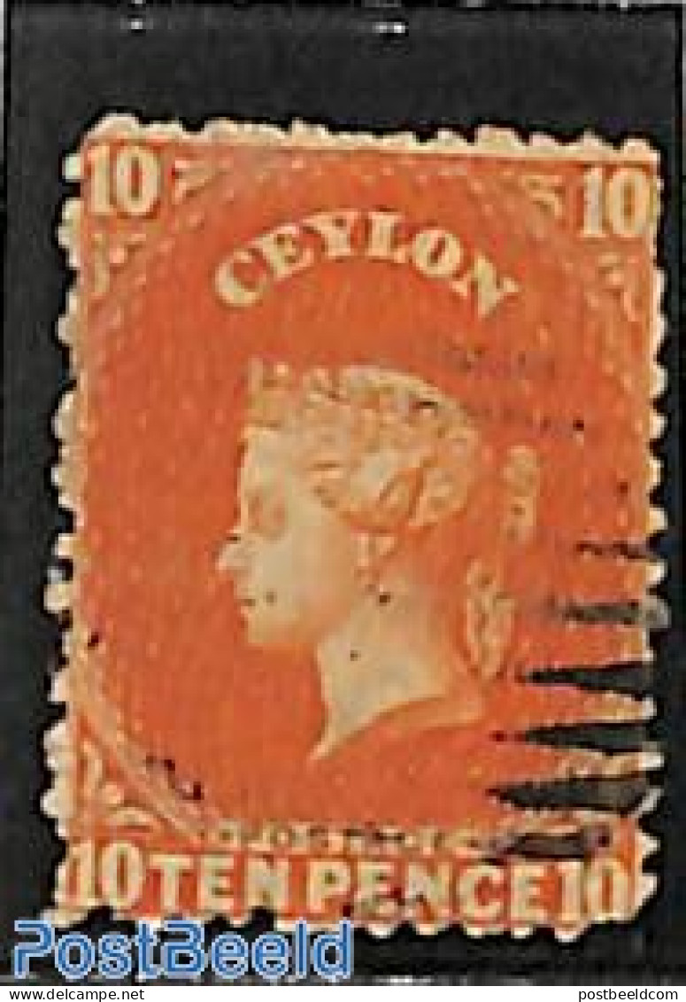 Sri Lanka (Ceylon) 1861 10d, WM Star, Used, Used Stamps - Sri Lanka (Ceilán) (1948-...)