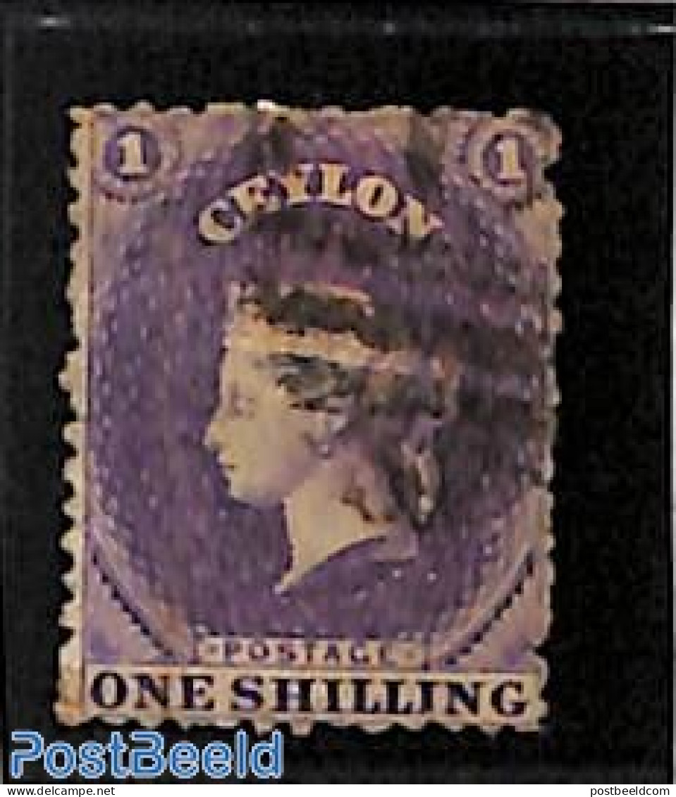 Sri Lanka (Ceylon) 1863 1sh, WM Crown-CC, Used, Used Stamps - Sri Lanka (Ceylon) (1948-...)