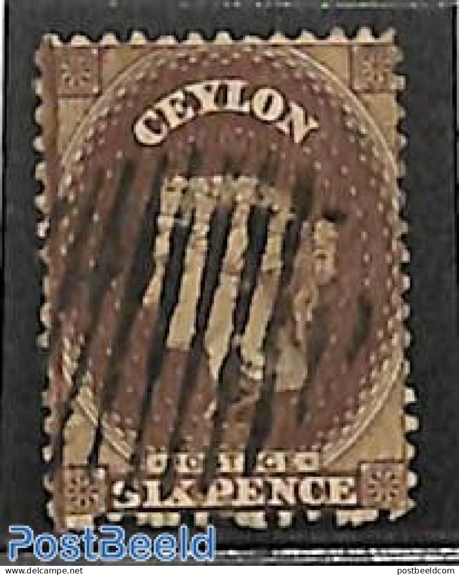 Sri Lanka (Ceylon) 1863 6d, WM Crown-CC, Used, Used Stamps - Sri Lanka (Ceylon) (1948-...)