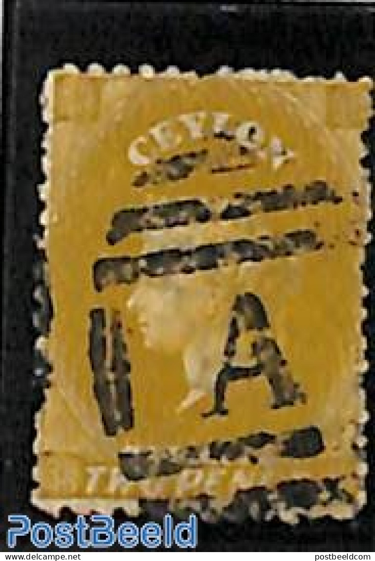 Sri Lanka (Ceylon) 1863 2dd, Olive Yellow, WM Crown-CC, Used, Used Stamps - Sri Lanka (Ceylan) (1948-...)