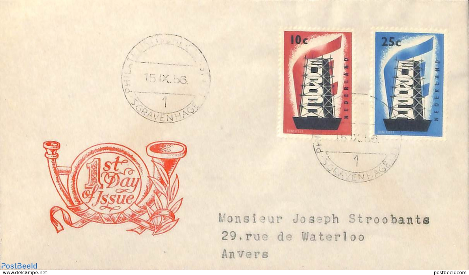 Netherlands 1956 Europa CEPT 2v, FDC, First Day Cover, History - Europa (cept) - Covers & Documents