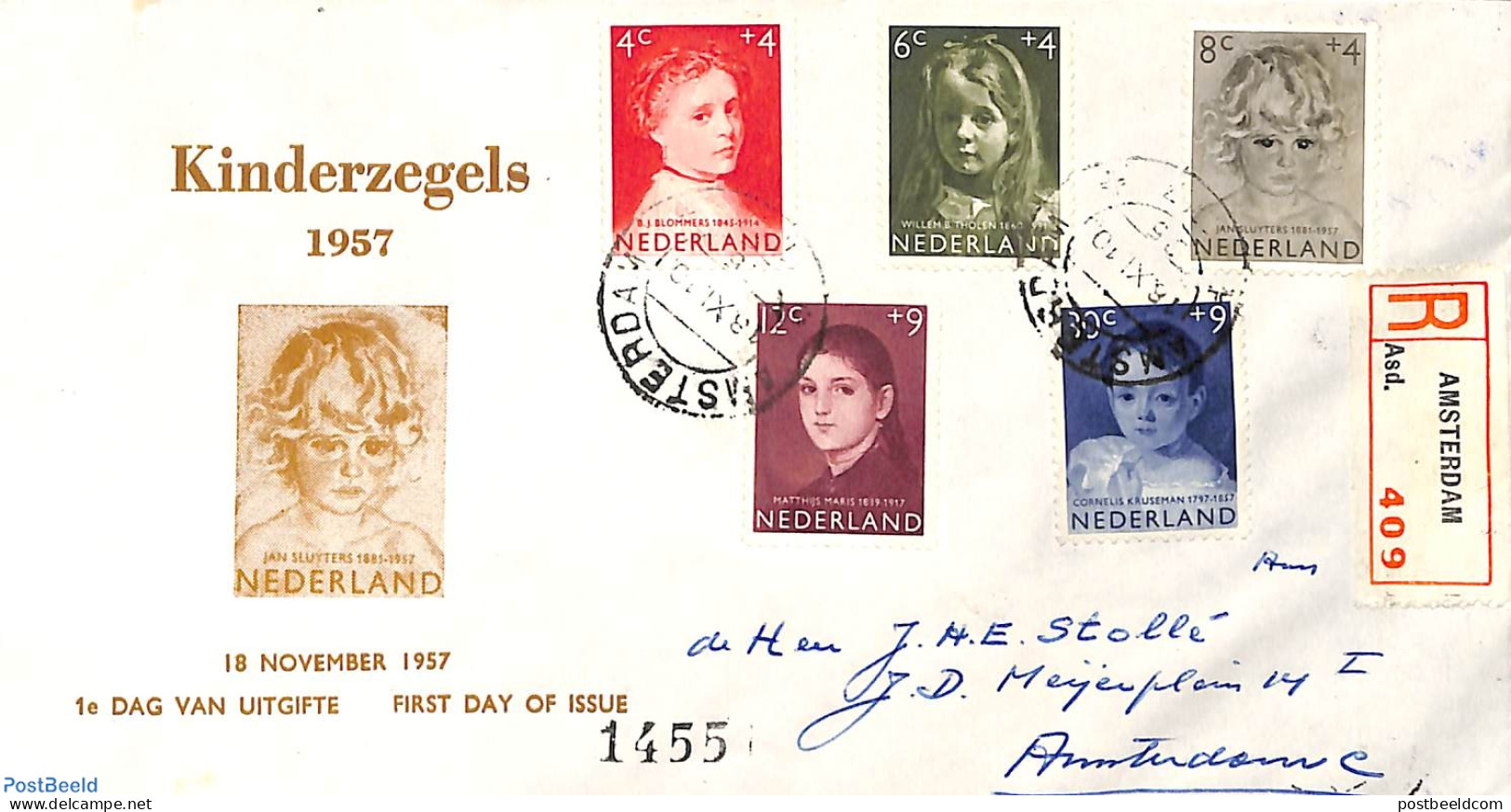 Netherlands 1957 Child Welfare 5v, FDC, First Day Cover - Lettres & Documents