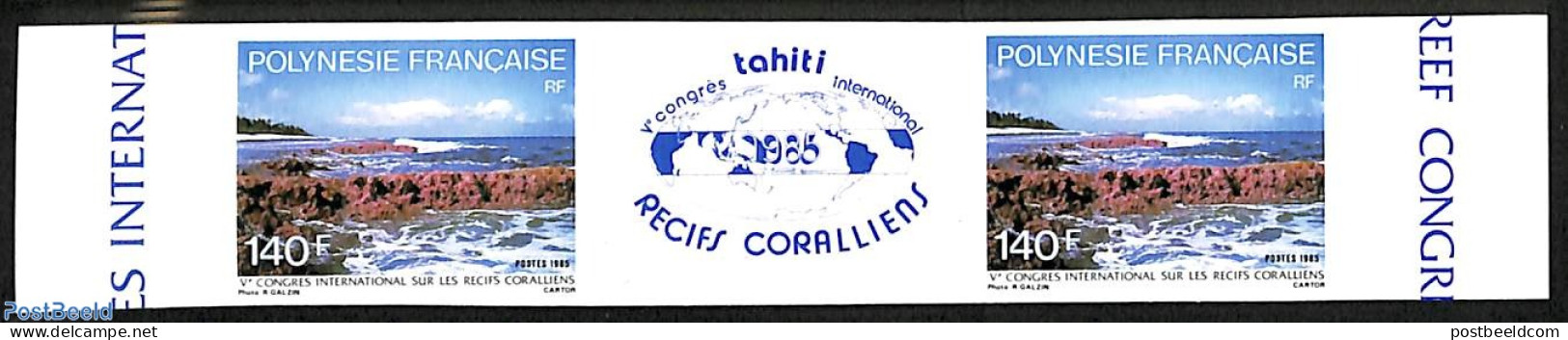 French Polynesia 1985 Coral Reef Congress, Gutterpair Imperforated, Mint NH, Nature - Corals - Ongebruikt