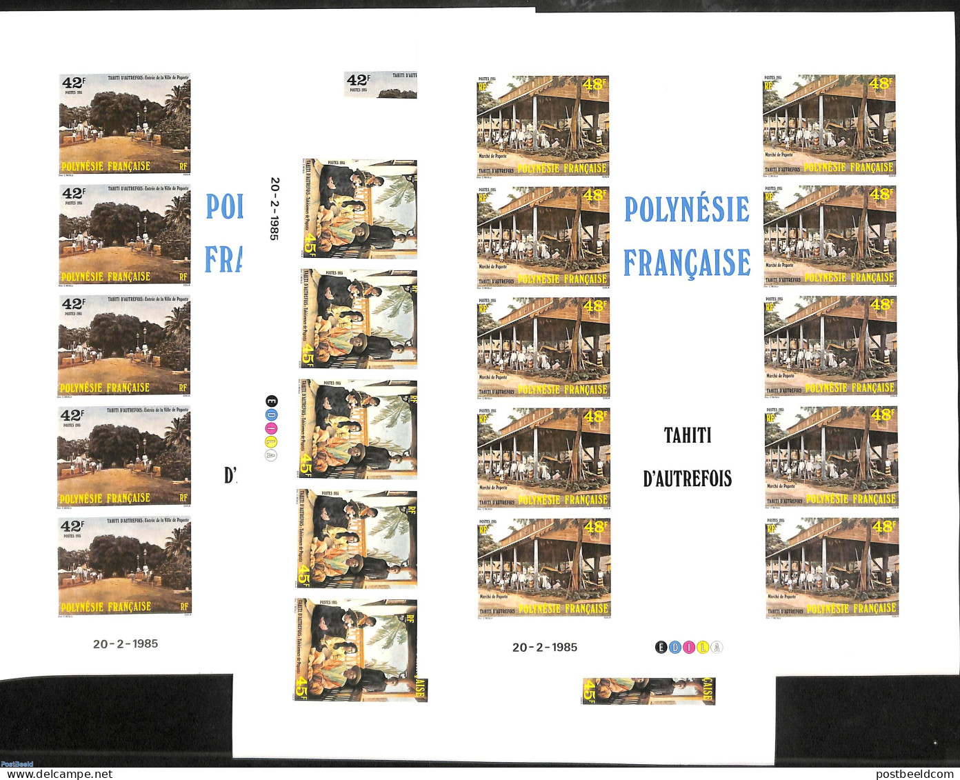 French Polynesia 1985 Ancient Tahiti 3 M/s, Imperforated, Mint NH - Unused Stamps
