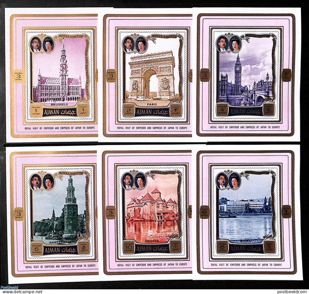 Ajman 1971 Hirohito Europe Visit 6 S/s Imperforated, Mint NH, History - Netherlands & Dutch - Politicians - Geographie
