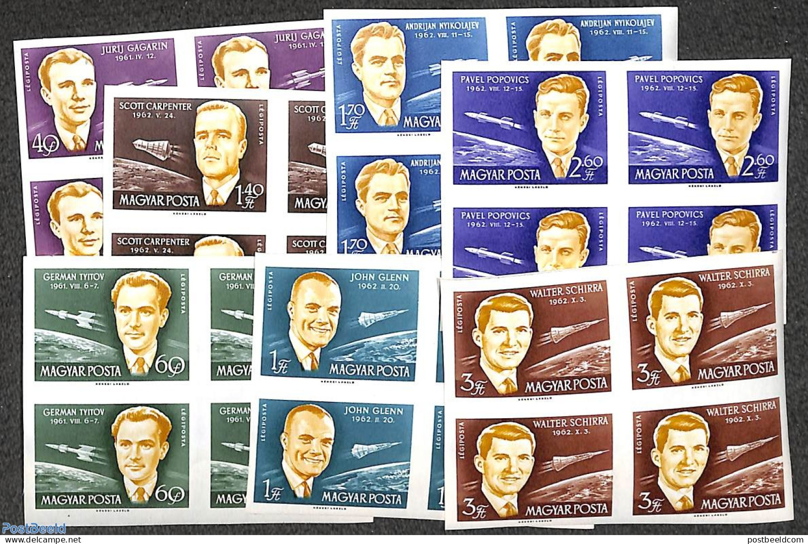 Hungary 1962 Space Exploration 7v, Imperforated Blocks Of 4 [+], Mint NH, Transport - Space Exploration - Nuevos