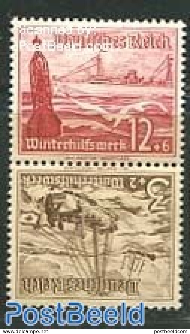 Germany, Empire 1937 3Pf+12Pf Tete-beche Pair From Booklet, Mint NH, Transport - Ships And Boats - Ongebruikt