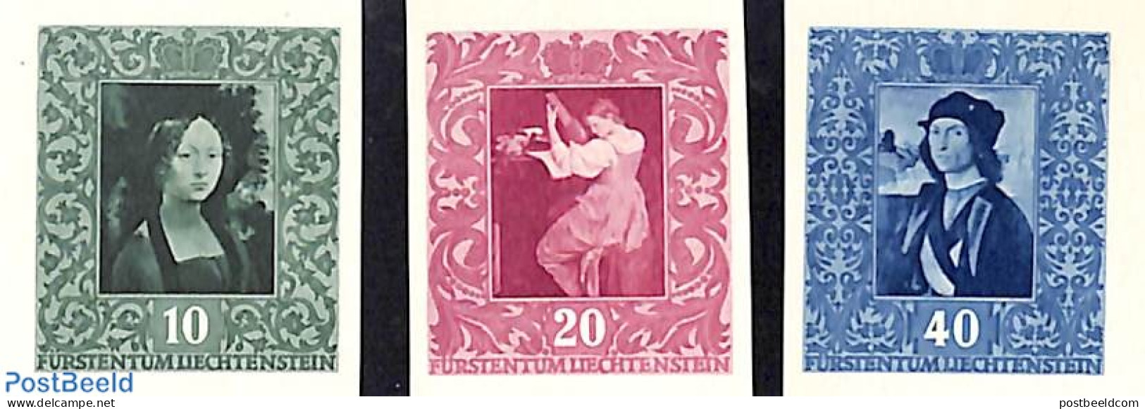 Liechtenstein 1949 Paintings 3v Imperforated (from S/s), Mint NH, Art - Leonardo Da Vinci - Paintings - Unused Stamps