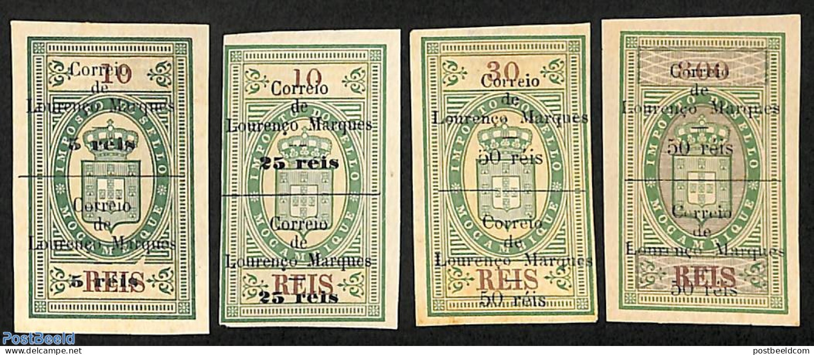 Mozambique 1899 Lourenço Marques, Overprints On Revenue Stamps 4 Pairs, Unused (hinged) - Mosambik