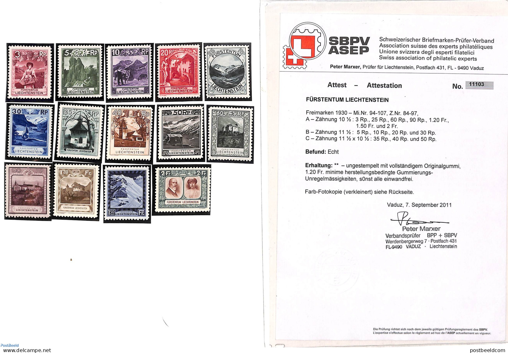 Liechtenstein 1930 Definitives 14, With Attest, Mint NH - Neufs