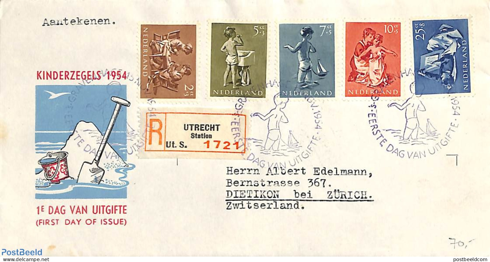 Netherlands 1954 Child Welfare 5v, FDC, Open Flap, Typed Address, First Day Cover, Health - Various - Dentistry - Toys.. - Lettres & Documents