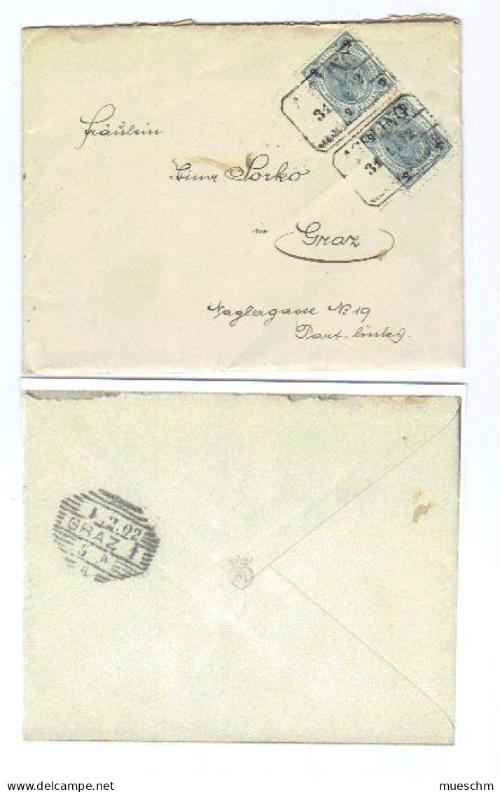 Österreich, 1902, Briefkuvert (mit Inhalt), Frank.mit Senkr. Paar 5H/schwarzer Druck, 2xStempel "Assling" (11355E) - Lettres & Documents