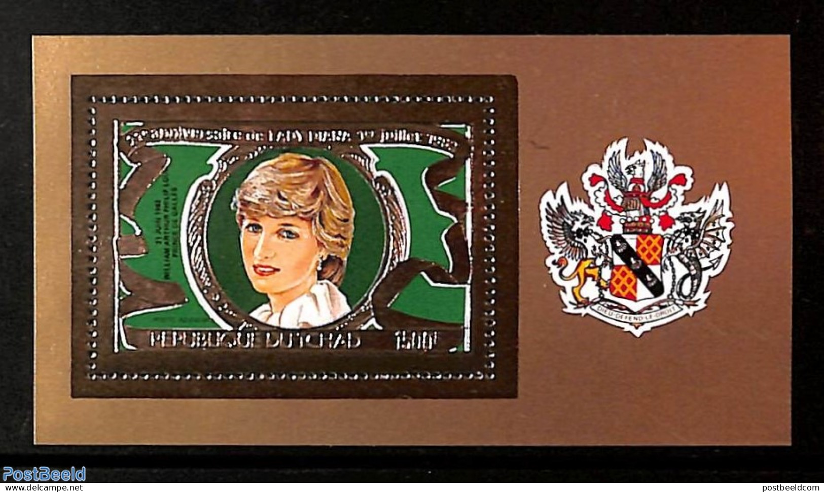 Chad 1982 Royal Baby S/s Gold, Mint NH, History - Charles & Diana - Kings & Queens (Royalty) - Autres & Non Classés