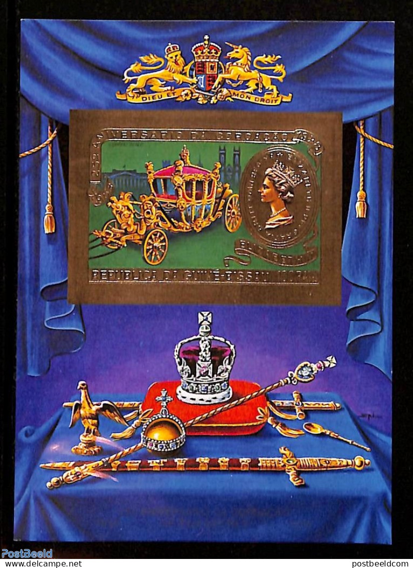 Guinea Bissau 1978 Elizabeth Coronation S/s Imperforated, Gold, Mint NH, History - Kings & Queens (Royalty) - Königshäuser, Adel