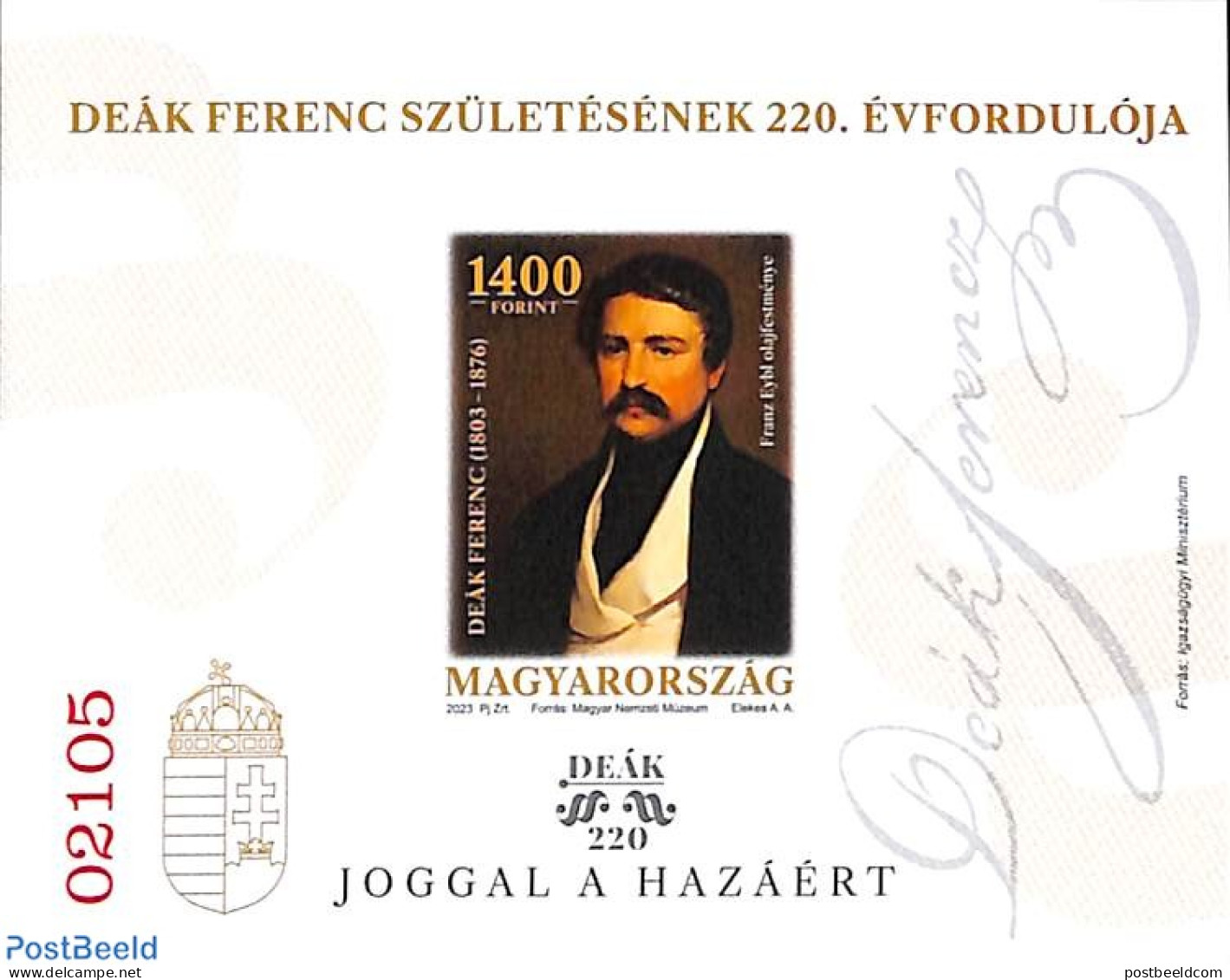 Hungary 2023 Ferenc Deák S/s With Red Number, Mint NH, History - Politicians - Unused Stamps