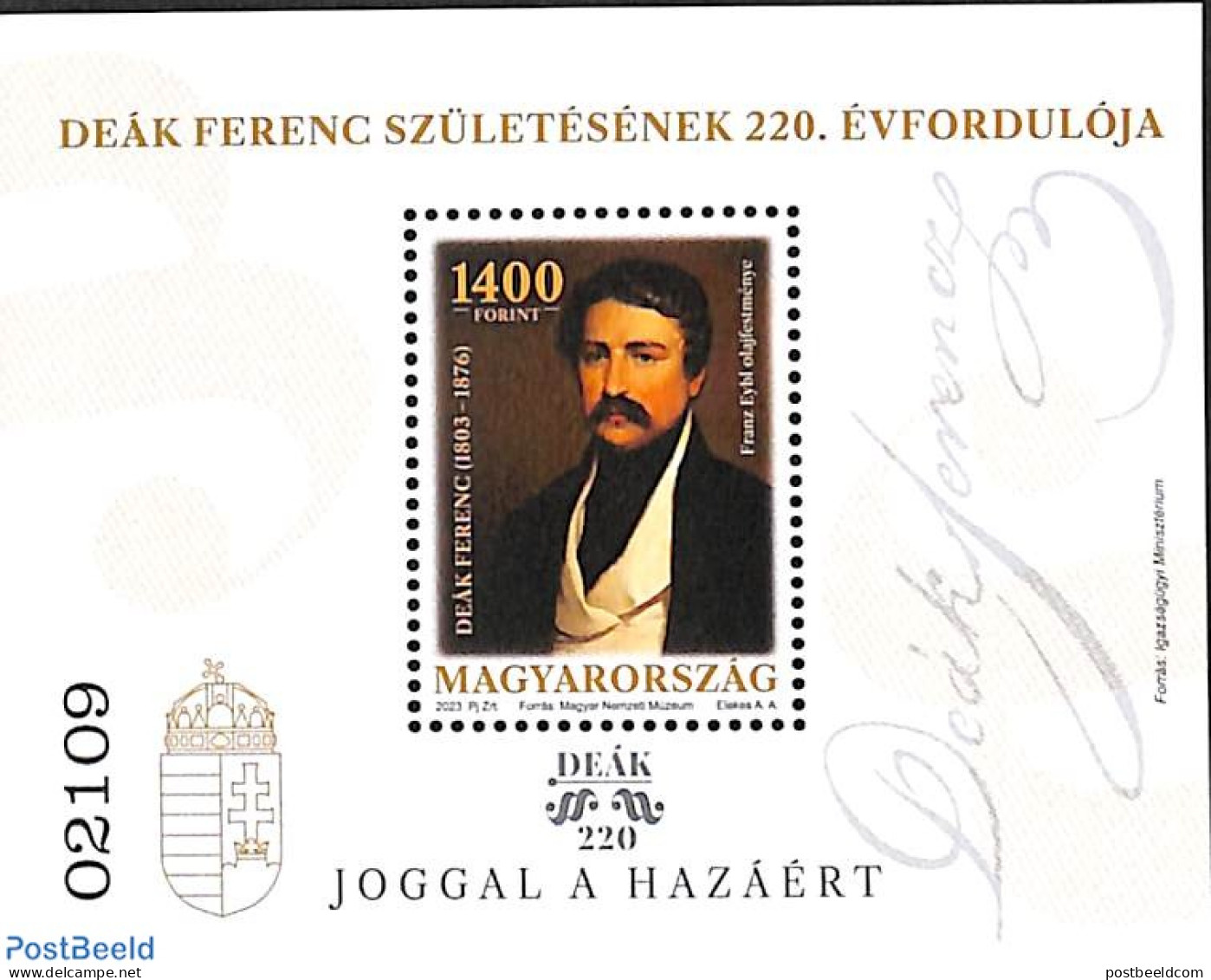 Hungary 2023 Ferenc Deák S/s With Black Number, Mint NH, History - Politicians - Unused Stamps