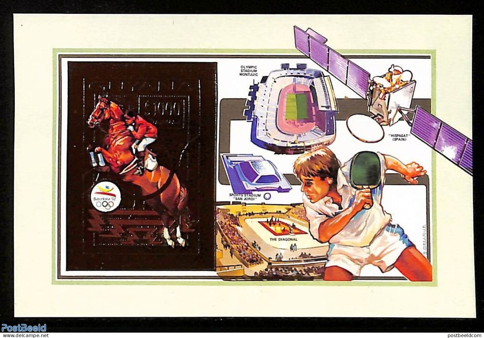 Guyana 1992 Olympic Winter Games S/s Imperforated, Gold, Mint NH, Nature - Sport - Transport - Horses - Olympic Games .. - Tennis Tavolo