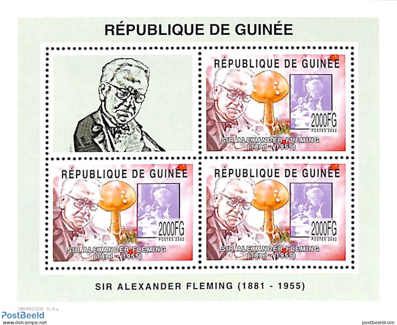 Guinea, Republic 2002 Alexander Fleming M/s, Mint NH, Health - Nature - Health - Mushrooms - Champignons