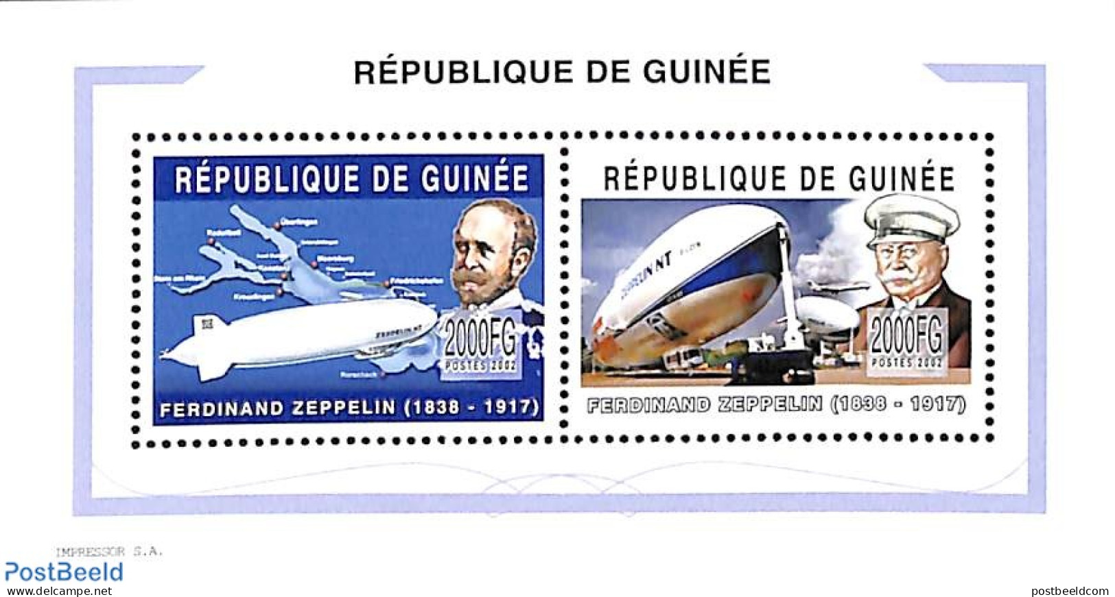 Guinea, Republic 2002 Zeppelin M/s, Mint NH, Transport - Various - Zeppelins - Maps - Zeppeline