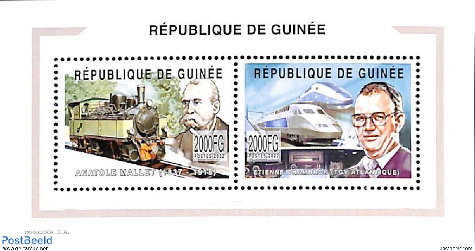 Guinea, Republic 2002 Railways 2v M/s, Mint NH, Transport - Railways - Eisenbahnen