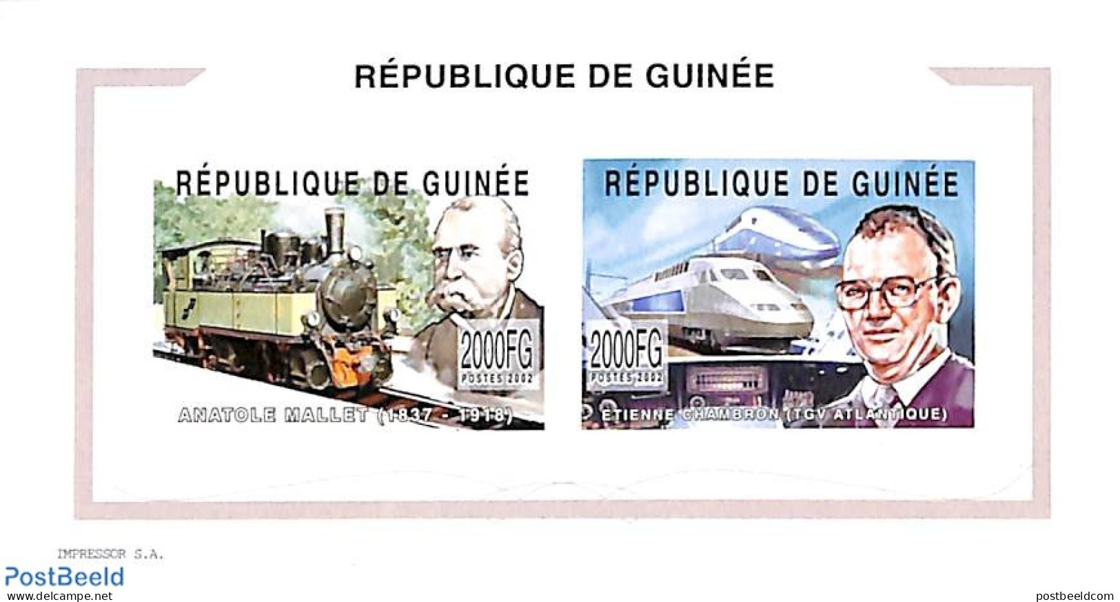 Guinea, Republic 2002 Railways 2v M/s, Imperforated, Mint NH, Transport - Railways - Eisenbahnen