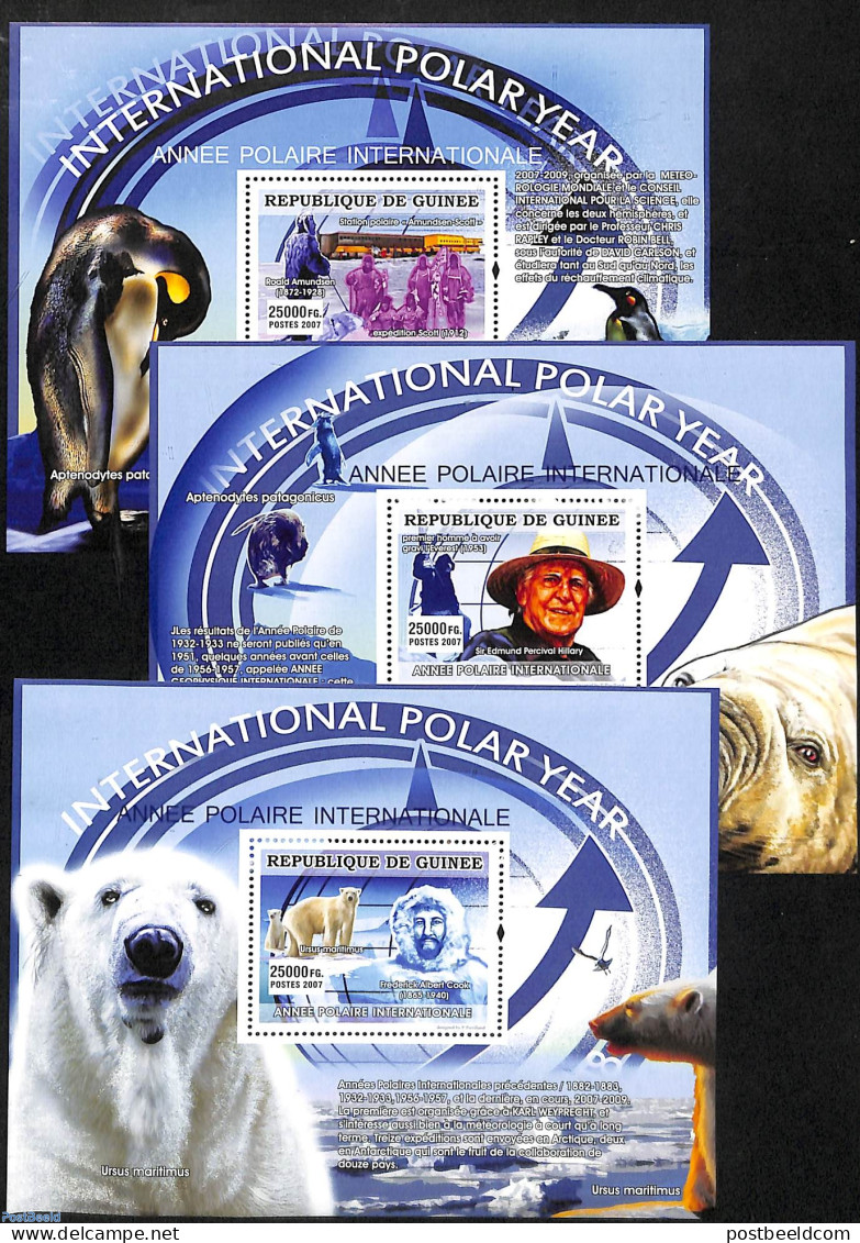 Guinea, Republic 2007 Int. Polar Year 3 S/s, Mint NH, Nature - Science - Bears - The Arctic & Antarctica - Otros & Sin Clasificación