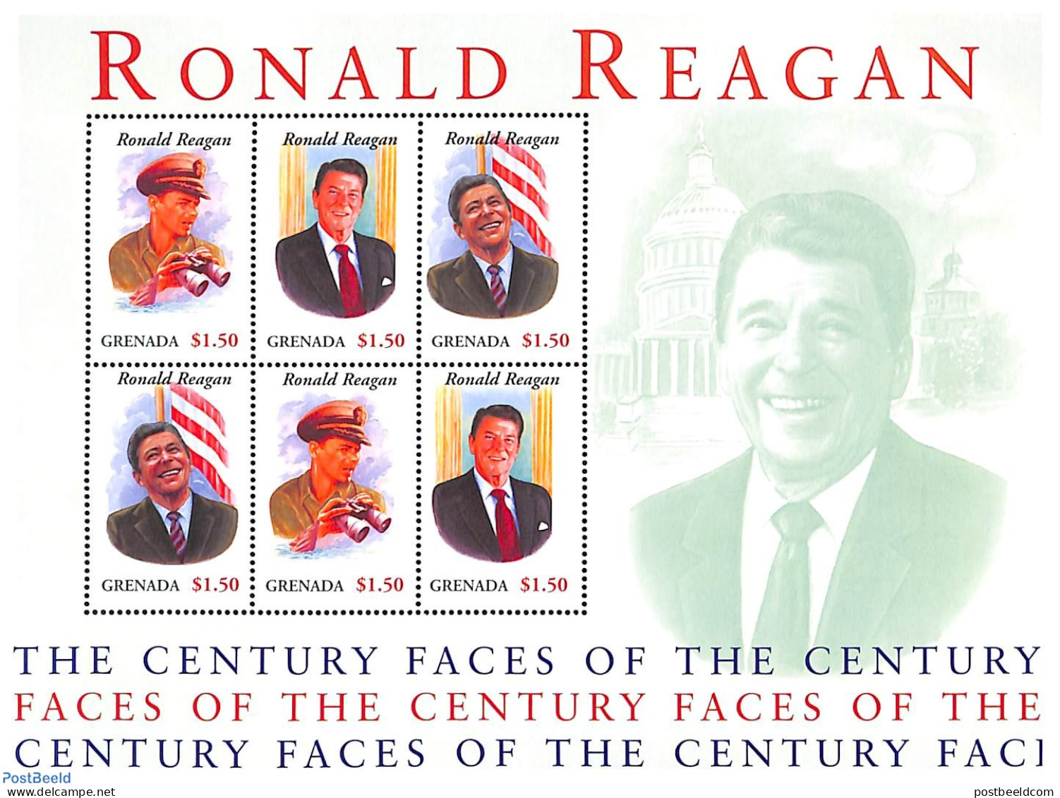 Grenada 2001 Ronald Reagan M/s, Mint NH, History - American Presidents - Autres & Non Classés