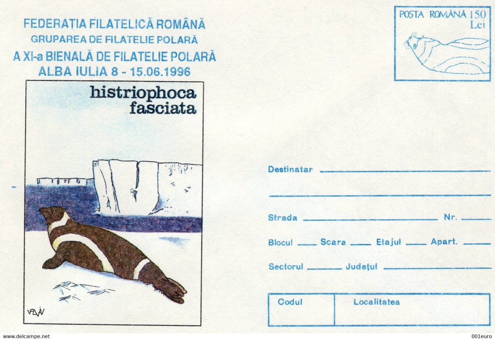 ROMANIA 070x1996 - POLAR FAUNA - SEAL  - Pre-stamped Postal Stationery Cover - 070/96 - Registered Shipping! - Postwaardestukken