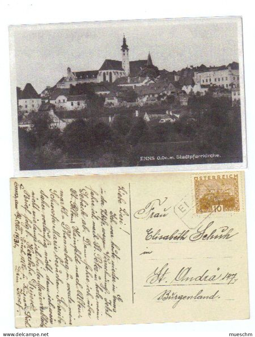 Österreich,1931, AK  Von Enns, Frankiert Mit MiNr.498, Kastenstempel Enns (11434W) - Enns