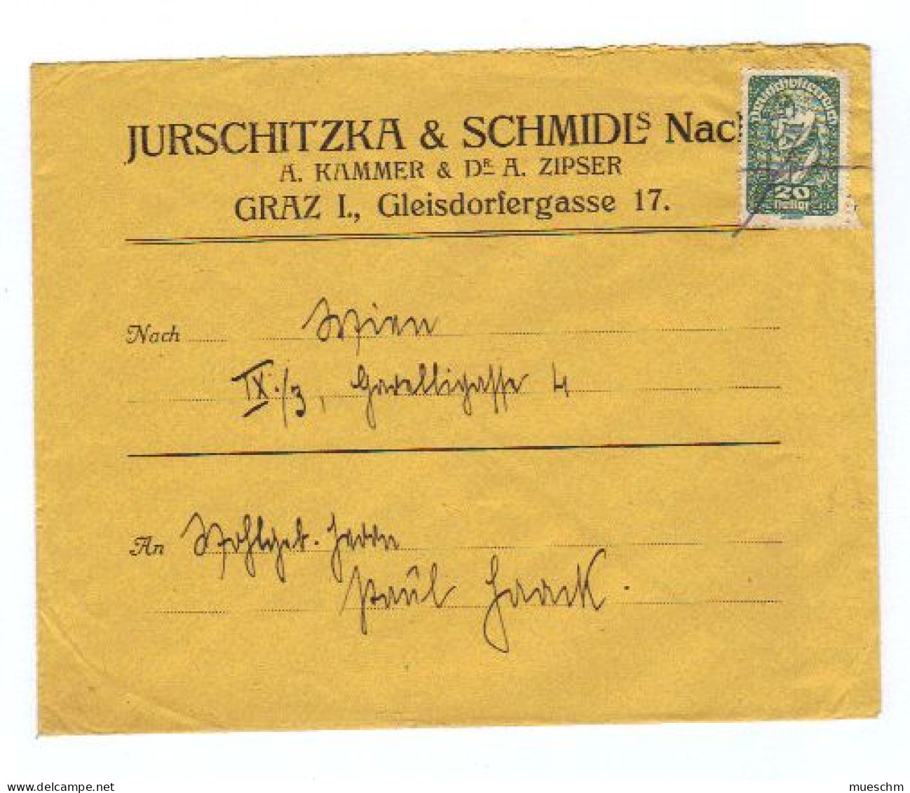 Österreich, Ca.1919, Geschäftskuvert Frankiert Mit Minr.263(oder 264?), Mit Bleistiftentwertung (11446E) - Cartas & Documentos