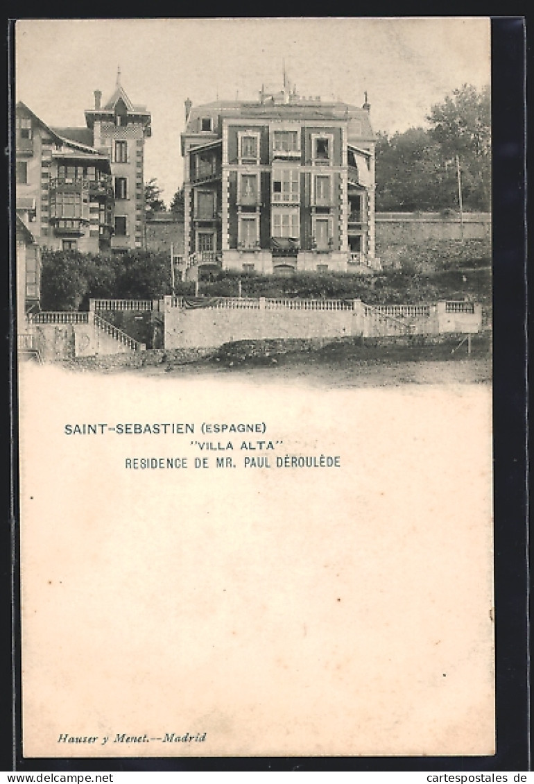 Postal San Sebastian, Residence De Mr. Paul Deroulede  - Guipúzcoa (San Sebastián)