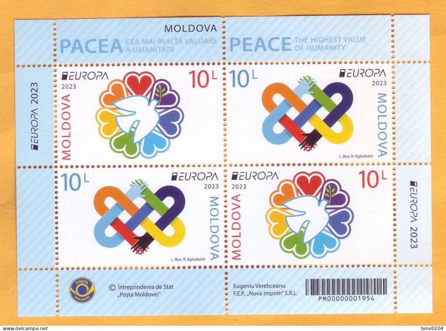 2023  Moldova  H-Blatt   „Europa Cept 2023. PEACE – The Highest Value Of Humanity.” Mint - 2023