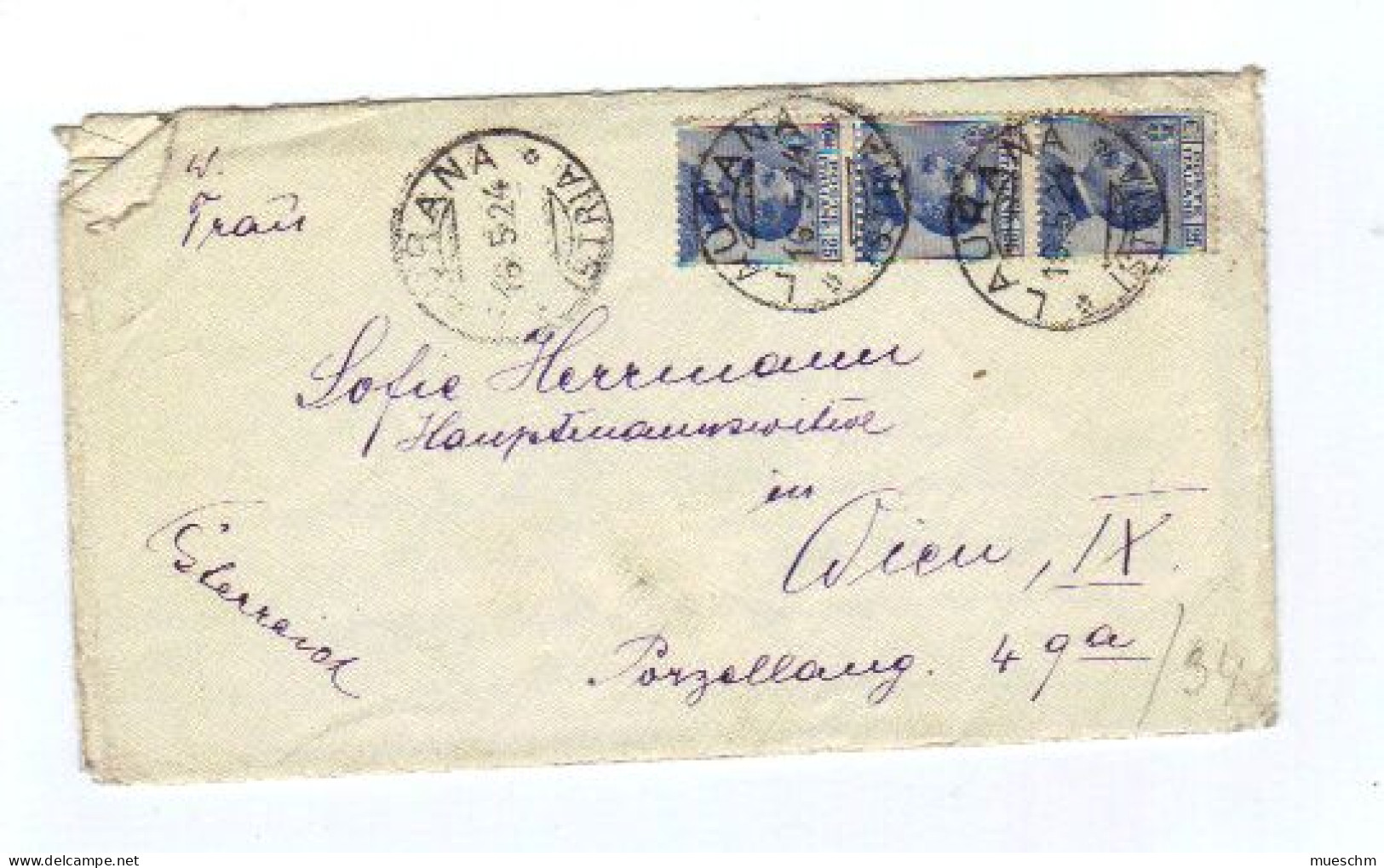 Italien, 1924, Briefkuvert Mit Senkr. Dreierstreifen 25Cent.,Stempel Laurana (11469W) - Ganzsachen