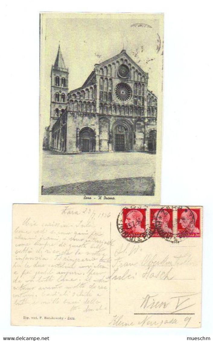 Italien, 1936, AK  Von Zara/Der Dom, Frankiert Mit Dreierstreifen 20Cent., Stempel Von Zara (11492W) - Kirchen U. Kathedralen