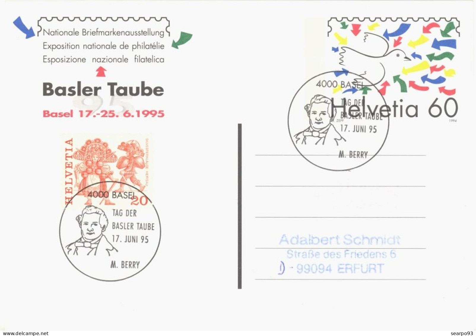 SWITZERLAND. POSTAL STATIONERY. BASLER TAUBE. BASEL DOVE. 1995. - Stamped Stationery