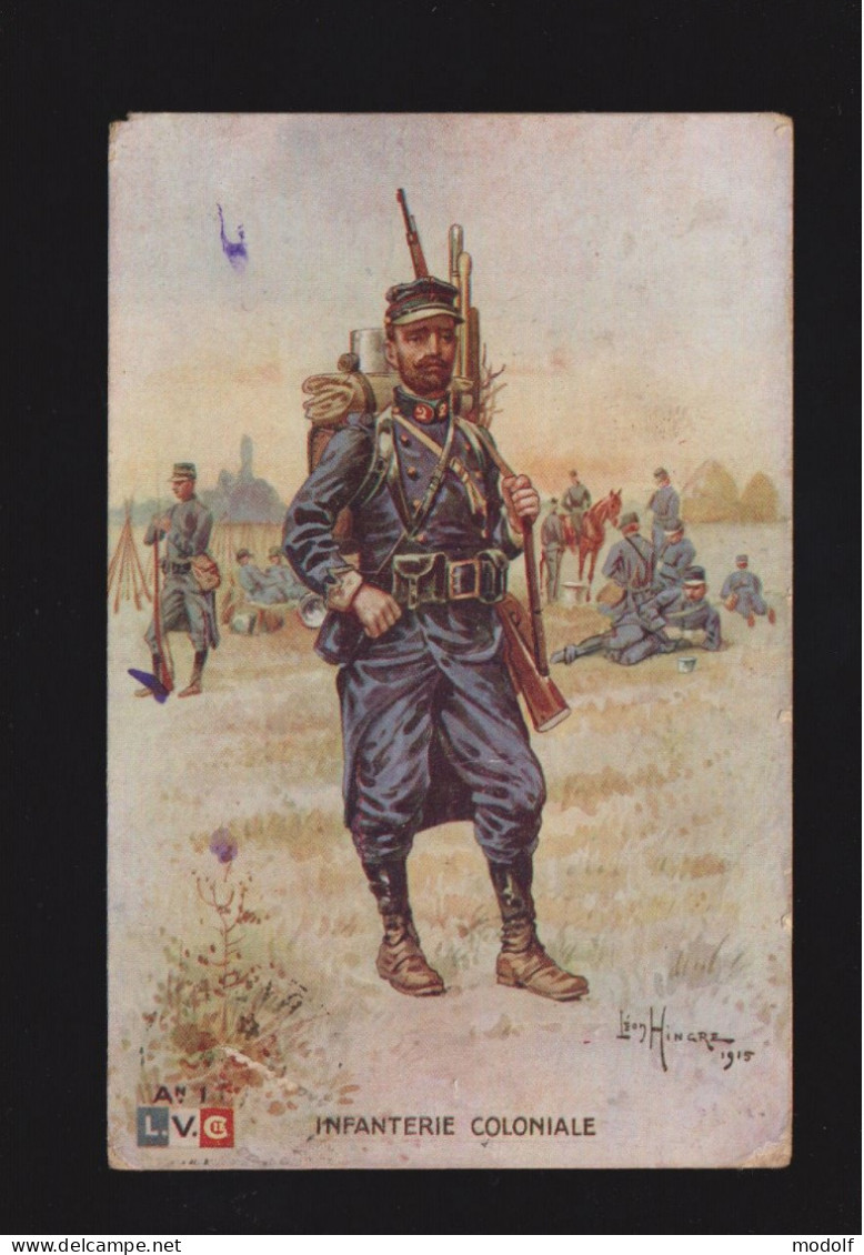 CPA - Militaria - Uniformes - Infanterie Coloniale - Illustration Léon Hingre - Pub Bougie Eyquem Au Dos - Non Circulée - Uniforms