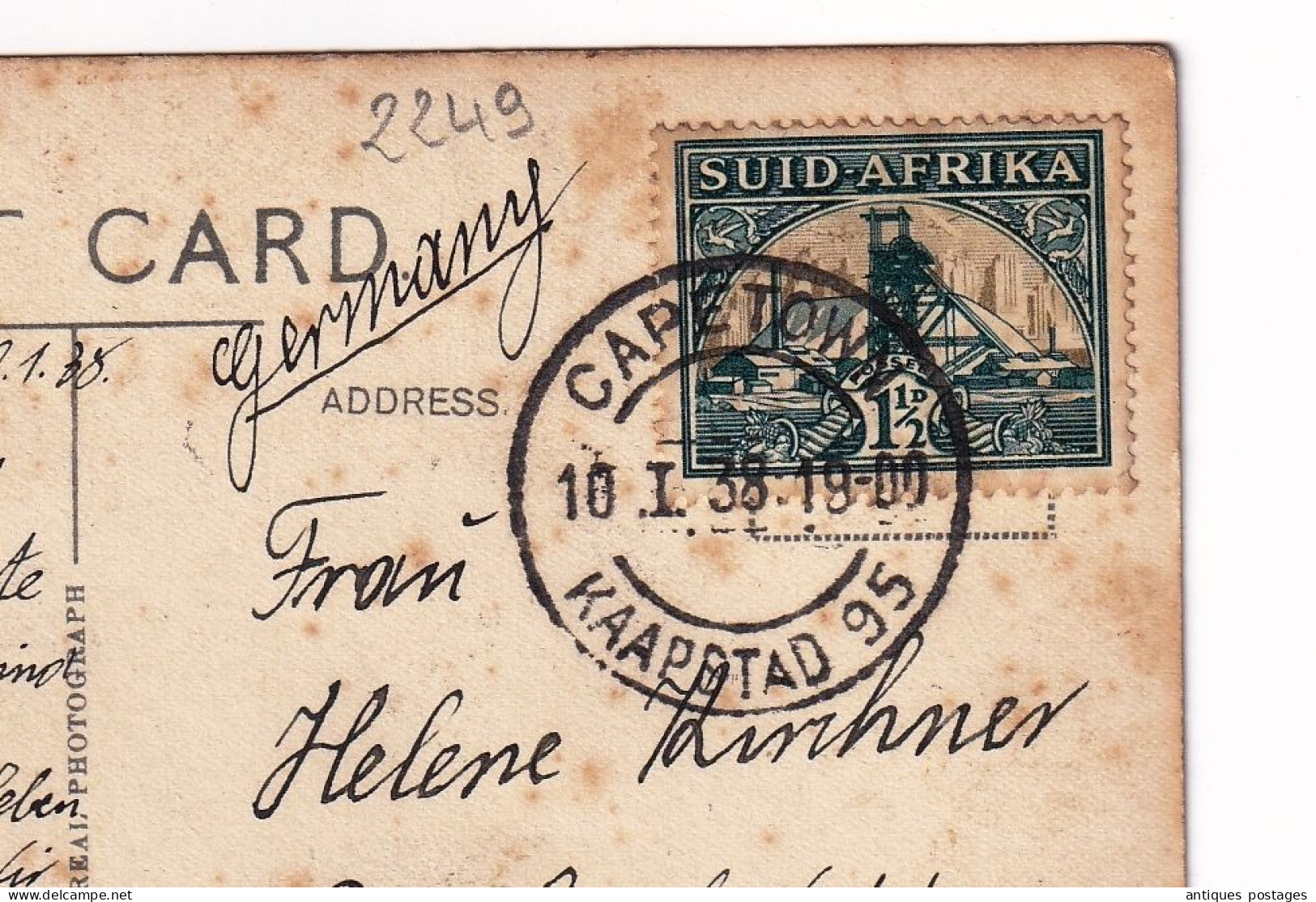 Post Card South Africa Captown 1938 Kaapstadt Südafrika Deutschland Berlin Germany Photo Eventide Over The Cape - Covers & Documents