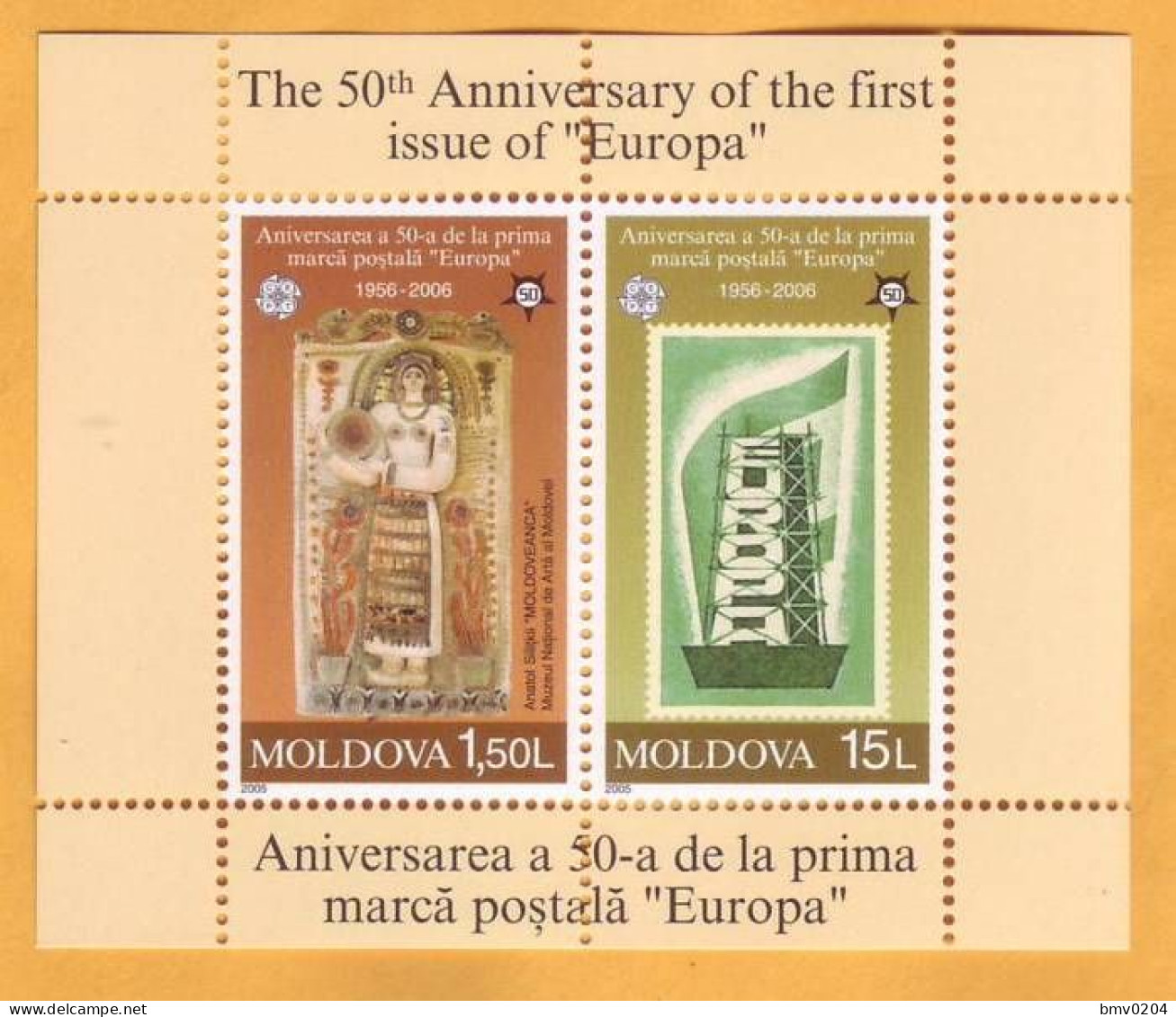 2005 Moldova Moldavie Moldau  Europa - Cept 50 Years Of The First Postage Stamps "EUROPА"   Block Mint - 2005