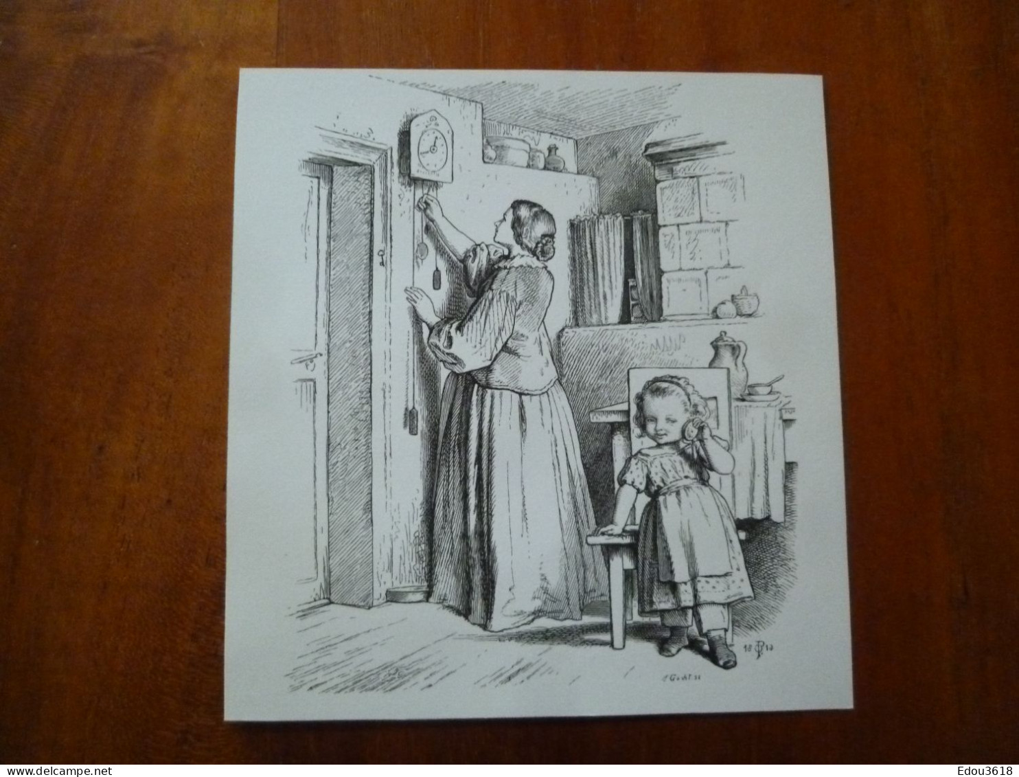 Oscar Ou Oskar Pletsch (1830-1888) Illustrateur Dessin Sur Carte 13x14cm Illustrant L'alphabet : M Comme Montre - Autres & Non Classés