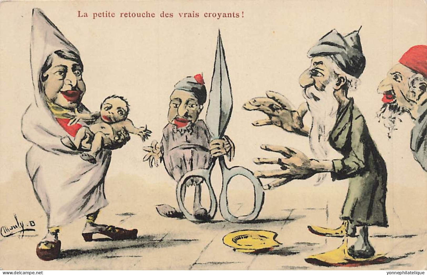 JUDAÏCA - JEWISH - TUNISIE - Cpa Illustrée Signée "La Petite Retouche Des Vrais Croyants" - Satyre Circoncision -Jud-478 - Judaisme