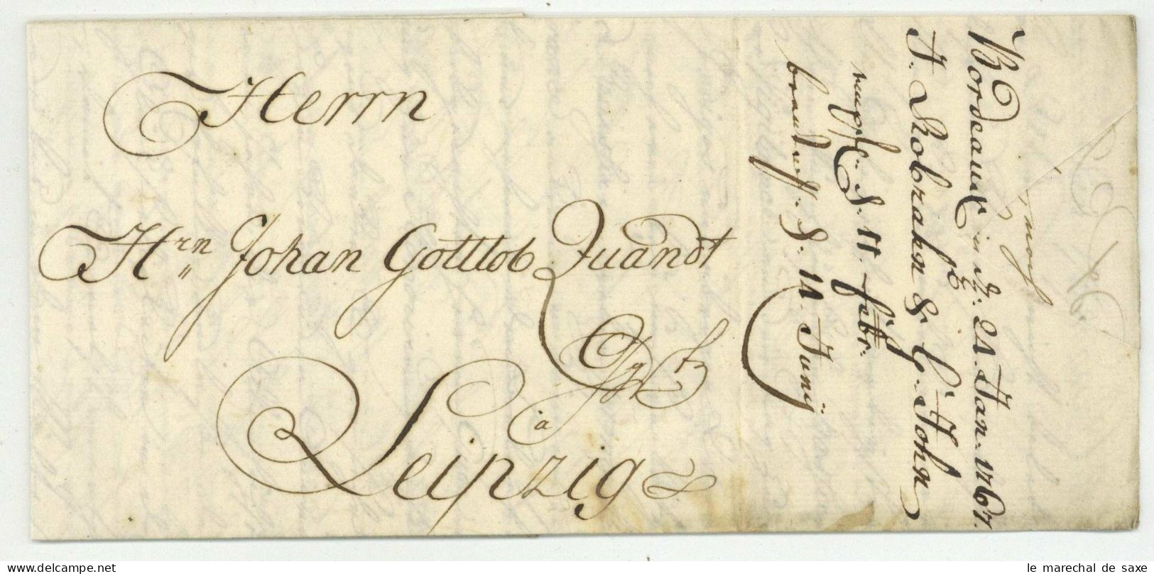 1767 Bordeaux Pour Leipzig Allemagne Indigo Robrahn Quandt John - 1701-1800: Precursori XVIII